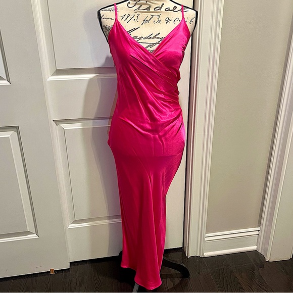 Zara Draped Camisole Midi Slip Dress in Barbie Hot Pink - Picture 2 of 16